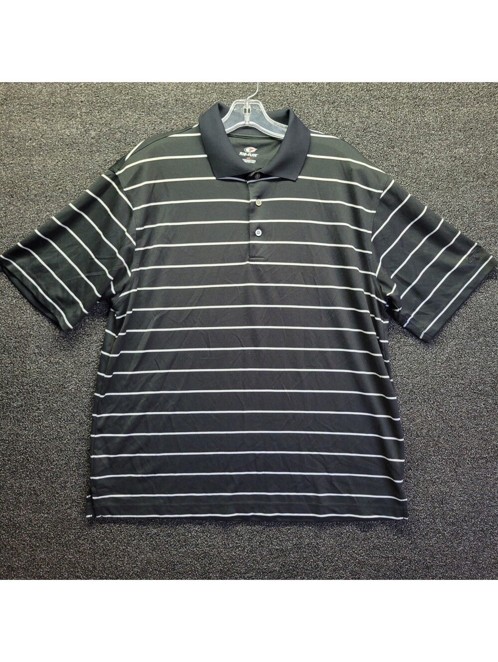 Top Flite Golf Men's Sz L Polo Shirt Black White Stripes Short Sleeve Logo